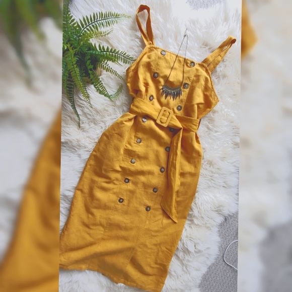 Topshop NWOT linen pinafore dress -size 6 - Picture 4 of 12